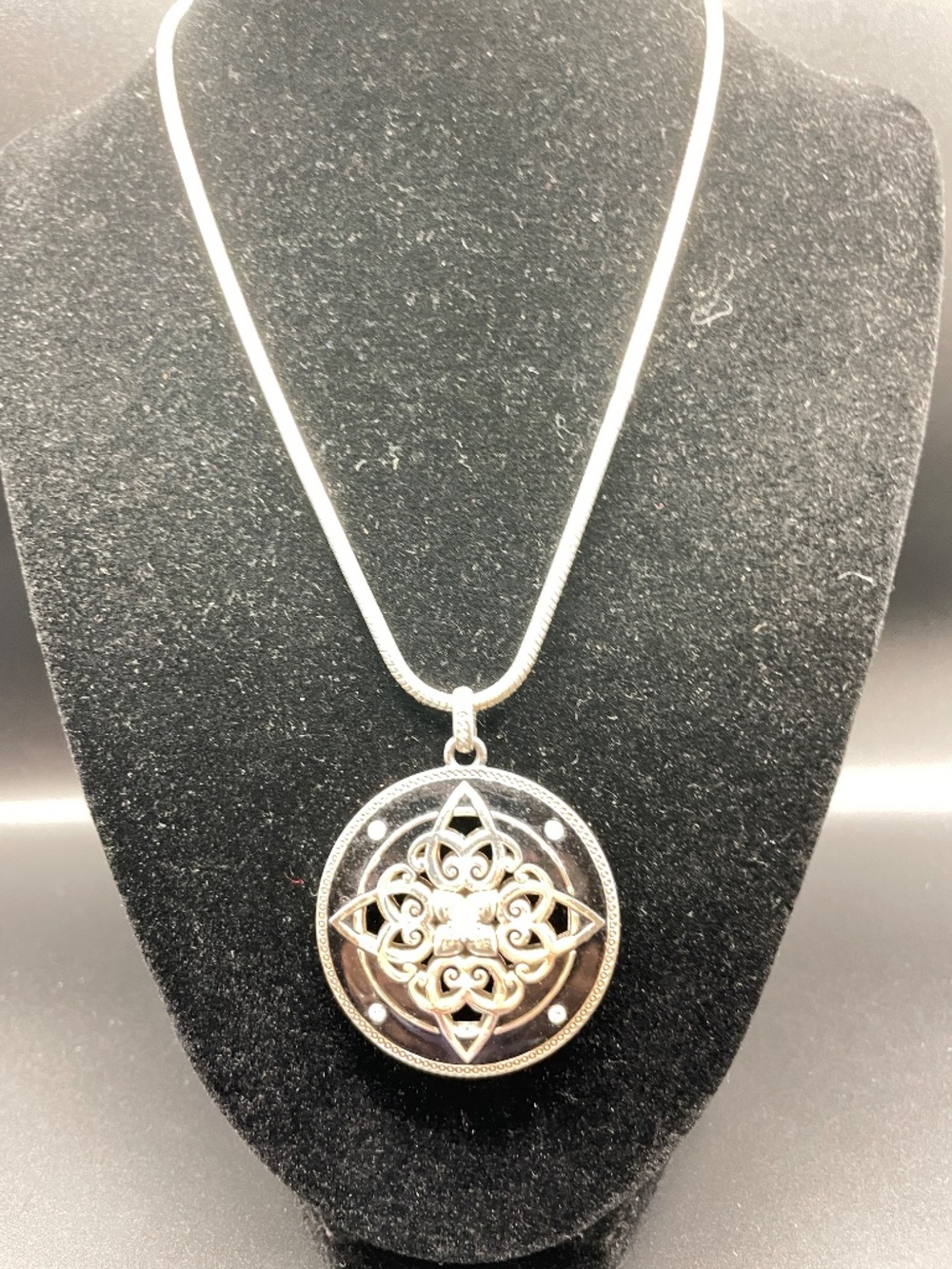 Brighton Silver Tone Black Enamel Celtic Medallion Pendant Necklace 0748